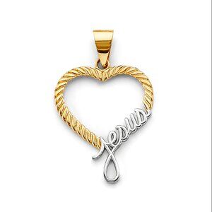 14 KT Gold Two Toned Heart Jesus Pendant